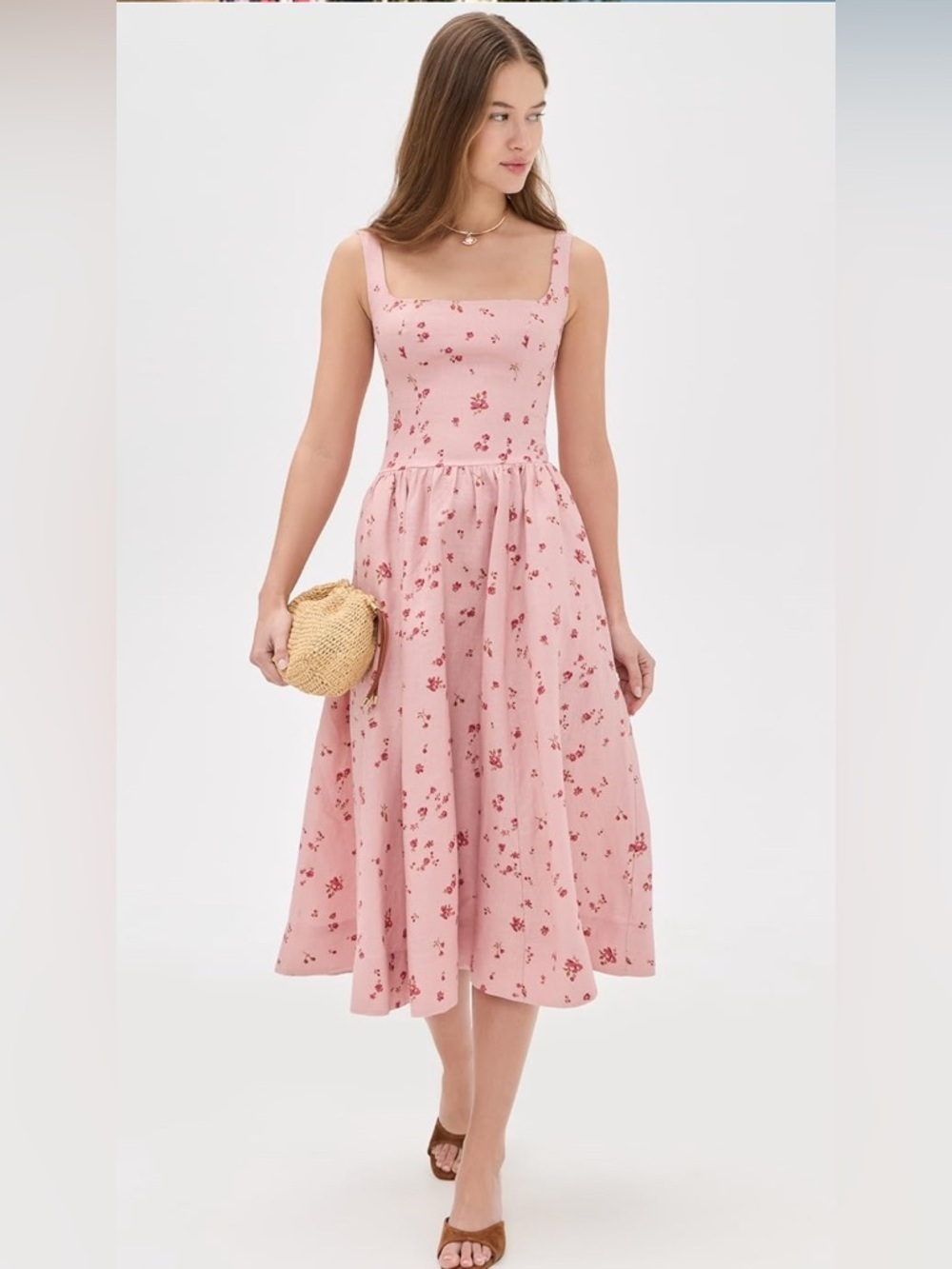 NEW Reformation Janu Midi Linen Dress Noelia Pink Floral | US 0 UK 4 - Picture 4 of 14